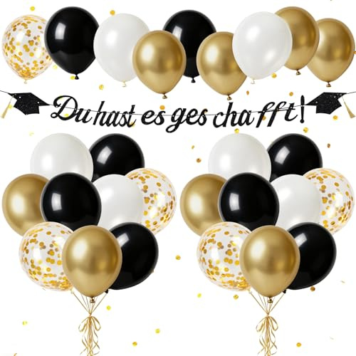 Graduation Deko Glitzer 2026, Du hast es geschafft Girlande Schwarz | Bachelor Hut Hängedeko für Abitur, Bachelor Deko, Abschluss Deko für Abitur, Bachelor und Master Abschlussfeiern