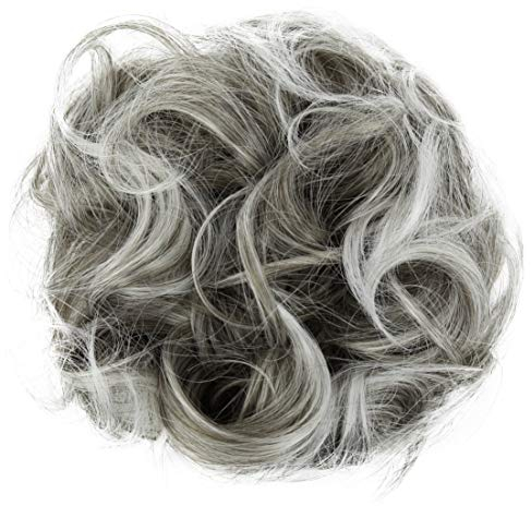 CAISHA Scrunchie Haarteil Haargummi Dutt Haarverdichtung Groß Emilia Gewellt Unordentlich DM15cm Grau Mix G19E