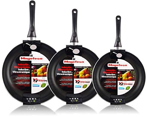 MAGEFESA Vitral - Set Juego 3 Sartenes 20-24-28 cm Aluminio, inducción, Antiadherente Libre de PFOA, Limpieza lavavajillas Apta para Todas Las cocinas, vitroceramica, Gas.