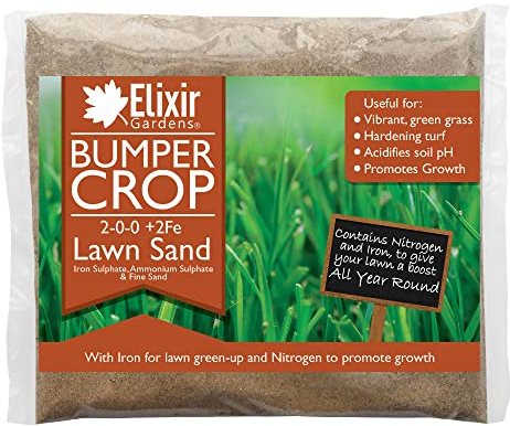 Elixir Gardens Bumper Crop Lawn Sand 2-0-0+2 Fe 1kg Bag | Professional Grass/Paddock Top Dressing Feed Turf & Lawn Green-Up