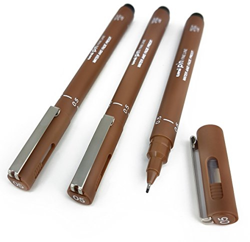 Uni Pin Fineliner Zeichenstift, Sepia Ton, 0,5 mm, 6 Stück