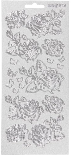 Sticker, Blatt 10x23 cm, Silber, Rosen, 1Bl.
