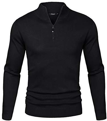 iClosam Men’s Quarter Zip Pullover Sweater Knit Jumper with Stand Up Collar Classic Long Sleeve Casual Winter Knitwear Black
