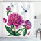 ABAKUHAUS Blume Duschvorhang, Pfingstrosen und Libellen, Stoffliches Gewebe Badezimmerdekorationsset mit Haken, 175 x 200 cm, Mehrfarbig