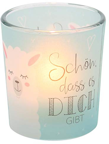 Dekohelden24 Windlichtglas mit Motiv auf Einer transparenten Banderole, inkl. 1 Teelicht, H/Ø: 6,5 x 6 cm, Motiv: Schön DASS es Dich gibt.