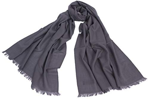 Avenella XXL Merino-Wollschal Damenschal (205x68 cm inkl. KURZE FRANSEN); Feiner & weicher unifarbener Schal Tuch Stola, 100% Wolle in vielen Farben, GRAU