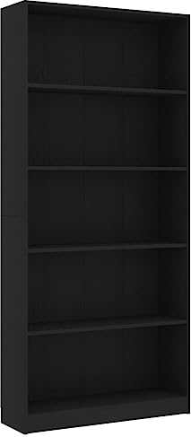 vidaXL Bücherregal 5 Fächer Standregal Aktenregal Wandregal Raumteiler Regal Raumtrenner Büroregal Mehrzweckregal Schwarz 80x24x175cm Holzwerkstoff