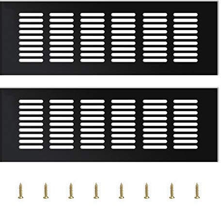 YQ 2 Piezas Rejilla de Ventilación,Rejilla de Ventilación Metalica Ventilación para Armarios Rejilla Aluminio,Negro(25 * 8 * 1.5cm)