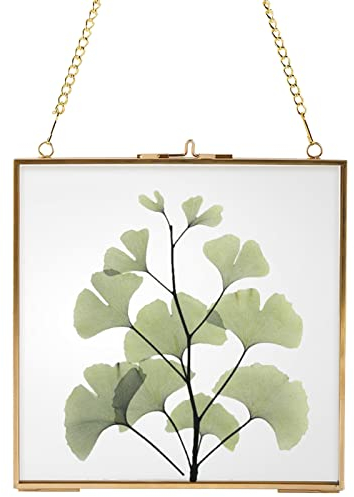 Homtone 16x16cm Cadre photo mural doré et transparent de fabrication, artisanale au motif de fleurs séchées pour décoration murale
