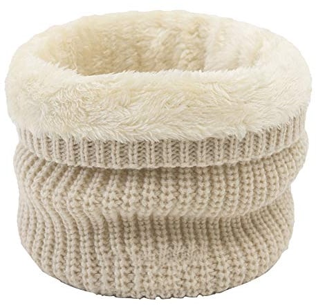 MoreChioce Damen Herren Winter Loop Schal, Warm Gestrickt Schlauchschal Unisex Elastisch Halswärmer Weich Fleecefutter Rundschal Loopschal Halstuch,Beige