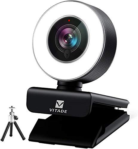 VITADE Webcam 1080P with Microphone & Ring Light 960A Pro USB Computer HD Web Cam, Plug and Play Camera for Laptop Mac Windows Gaming Xbox Skype Twitch Stream Video Calling Recording(Tripod Included)