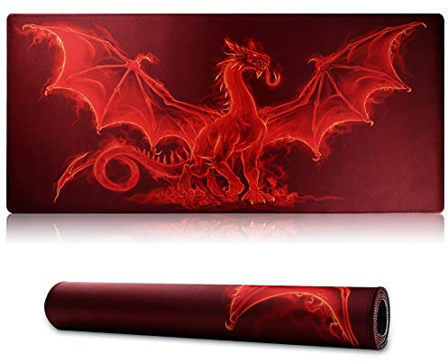 Jahosin XXL Gaming Mouse Mat, Extended 900x400mm Mouse Pad Stitched Edges 2MM Non-slip Rubber Base Large Dragon Design Desk Pad for Gaming/Office/Bussiness (90x40 redragonuk)