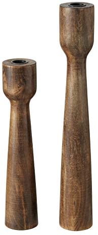 Boltze 2 Porta Candele Candelabri Caldeas in Legno di Mango, Altezza 30-40 cm