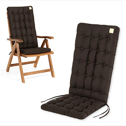 HAVE A SEAT Luxury | Gartenstuhlauflagen - Bequeme Hochlehner Polster Auflage, waschbar bei 95°C, Trockner geeignet, Sitzauflage für Gartenstuhl (1 Stück - 120x48x8 cm, Braun)