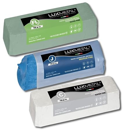 Lux Metal 3 Polierpaste 700 g (FL-C-J) Ultrafein Fein Mittel Schleifpaste Für spiegelnden Glanz Auf Edelstahl, Aluminium Messing Chrom Holz Marmor und Weitere Metall, Perfekt Zum Polieren von Messern