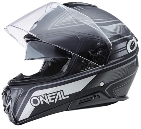 O'NEAL | Motorradhelm | Enduro Touring Adventure Street | Guter Fit, Pinlock und Bluetooth fähig, integrierte Sonnenblende | M-SRS Helmet String V.22 | Erwachsene | Schwarz Grau | Größe M
