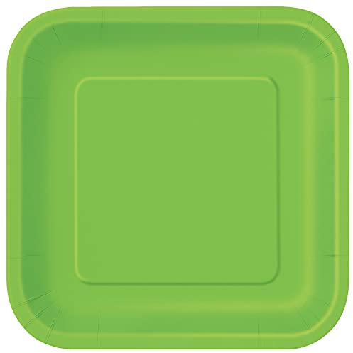 Unique- Platos Cuadrados de Papel Ecológicos-23 cm Verde Lima-Paquete de 14, Color lime green, pack of 14 (31429EU)