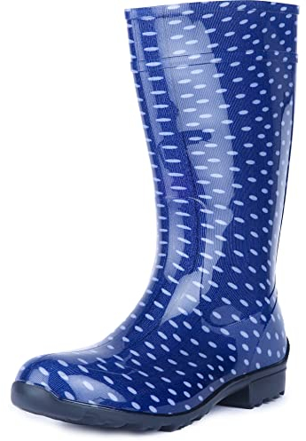 Ladeheid Stivali Pioggia Donna 100% Impermeabili Gomma Robusto e Confortevole Stivali Alti da Donna Scarpe Femminile LA-967 (Blu Scuro/Punti 36 EU)
