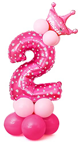 2 Folienballon Zahl der Rosa, Balloon Decoration, 32 Zoll Folienballon Nummer 2 Rosa,Große Folienballons Zahlen 2 Geburtstagsdekoration,Krone Zahl 2 Luftballons für Party, Geburtstag, Kindergeburtstag