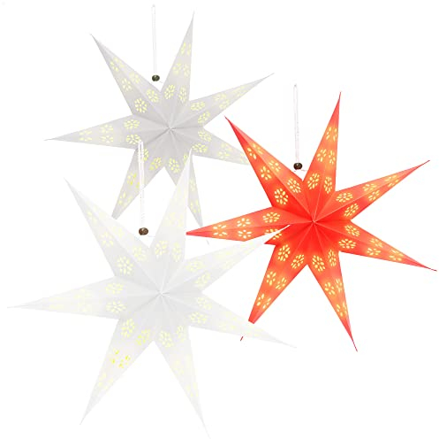com-four® 3X Leuchtstern in 3D mit LEDs - Weihnachtsstern mit LED Beleuchtung und Timer - Premium Papierstern zum Aufhängen