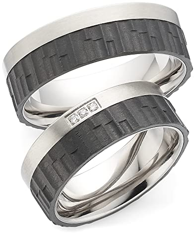 123traumringe Eheringe in Carbon & Titan I Partnerringe mit 3 Brillanten & Etui I Gravierbare Eheringe mit Ringgröße 50-70 mm I Hochwertige Verlobungsringe in 7 mm Breite & 1,9 mm Stärke I P45