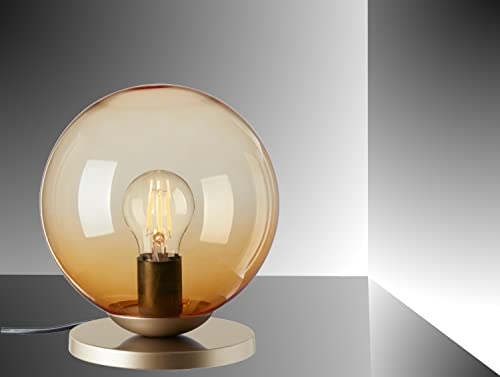 Trango 1er Pack 7010C Retro Nachttischlampe *SUN* Glaskugel Tischleuchte in klar inkl. Kabelschalter & E27 Lampenfassung, Fensterbank Leuchte, Nachttischleuchte, Schreibtischleuchte, Tischlampe