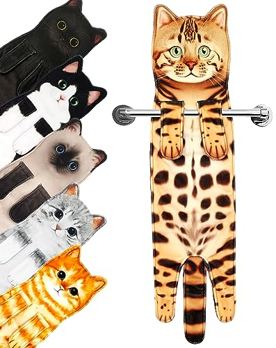 PAT JUUMG Lustig Katzen Handtücher,Küche Badezimmer Deko Handtuch Personalisiert,Ultrasaugstark,Für Geschenk Katzenliebhaber Geburtstags,Einweihungsgeschenk für Frauen(Leopard Katze)