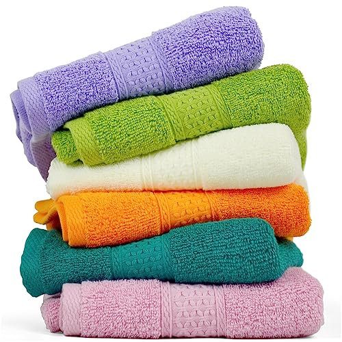 Cleanbear 6 Stück Handtücher für Badezimmer, 100 % Baumwolle, saugfähig, Gesichtshandtücher mit 6 verschiedenen Farben für Dusche, Küche, Studentenwohnheim, 33 x 73,7 cm, mehrfarbige Handtücher