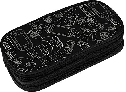Perinsto Video Game Controller Background Pencil Case Big Capacity Multi Compartment Stationery Box Gaming Gadgets Pencil Pouch Holder Desk Organizer For School Office Home, Black