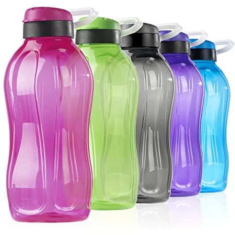 Yeahshion 1500 ml Wiederverwendbare Wasserflasche mit Griff, 1,5 Liter Tragbare Sportwasserflasche Auslaufsicher BPA-frei für Fitnessstudio, Camping, Reisen, Arbeit, Rosa