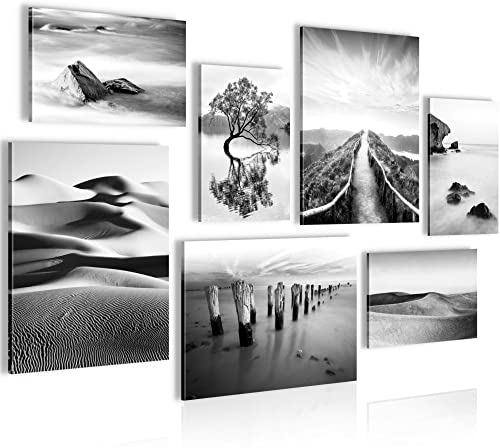 Novart Wandbilder Landschaft Natur - KOMPLETT AUFHÄNGFERTIG - Schwarz Weiss Wohnzimmer Schlafzimmer - 7 Moderne Mood-Bilder - N007471a