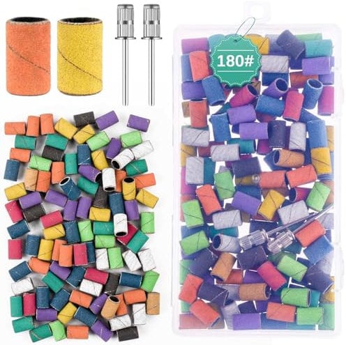 100 Pieces Professional Nail Sanding Bands for Drill Bits 180 Fine Grit Colorful Sanding Bands for Acrylic Nails Polishing Nail Accessories Manicure Tools ( Mixed Color)