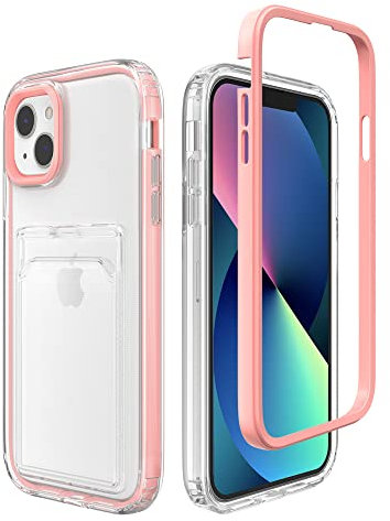 ZCDAYE Case for iPhone 14 Plus with Card Holder, Clear Phone Case with Card Slot Protective Frame, TPU Slim Phone Cover Shockproof Man Women Cases for iPhone 14 Plus (6.7 inches), Pink