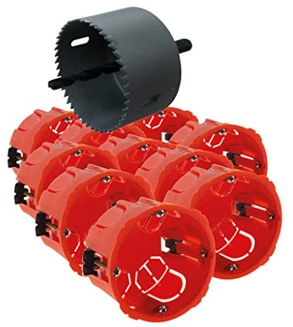 Lot de 10 boîtes encastrement placo Ø67mm + scie-cloche - Rouge - Zenitech