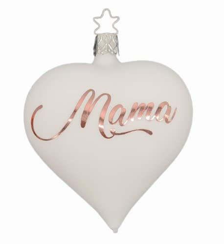 Wunschtext, Weihnachtskugel in Herzform aus mundgeblasene Glas, mattweiß mit Rosegold Personalisierung, 100% handgefertigt in Deutschland, 10cm (1x weiß, Wunschtext, Rosegold)
