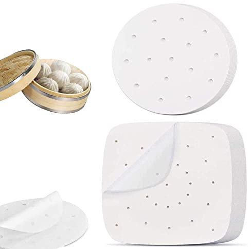 Luftfritteus Papier 200 Stück Dim Sum Papier Dim Sum Papier Atmungsaktiv Und Hochtemperaturbeständig Dampfpapier für Luftfritteuse Brot Backform Gegrilltes Fleisch Kochen Backen Gedämpftes Dessert