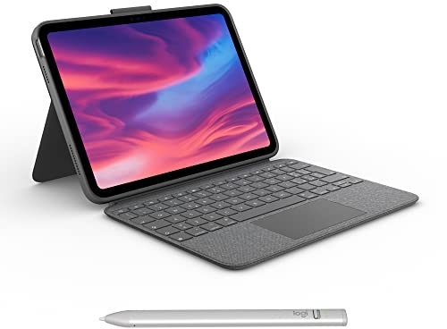 Logitech Combo Touch Custodia con tastiera rimovibile per iPad (10ª generazione), Grigio + Crayon per iPad con porte USB-C e tecnologia Apple Pencil, Argento