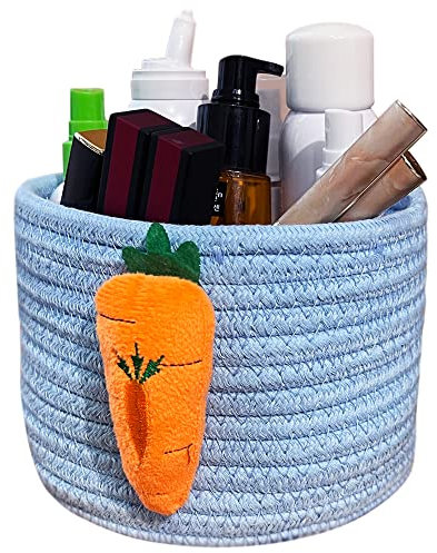 Cestas almacenaje, Cesta de almacenamiento de cuerda de algodón, Cestas organizadoras,Almacenaje Juguetes para Organización y Almacenaje Para Dormitorio,Maquillaje (Blue)