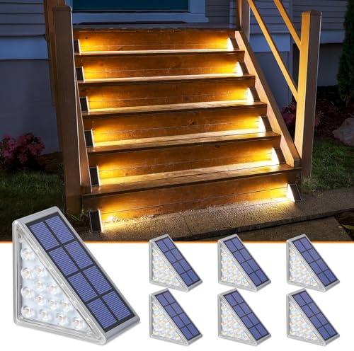NIORSUN Solarlampen für Außen, 6 Stück Warmweiß Treppenbeleuchtung Außen Wasserdichte IP67 mit automatischer Ein-/Ausschaltung, Solarleuchten für Stufen, Treppen, Garten, Terrasse, Gehweg