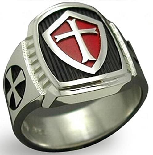Bysonglezai Ringe Damen Ring Frauen Herren Geschenk Mode Hochwertige Rote Rüstung Schild Ritter Templer Kreuzritter Ring Für Männer Schmuck Geschenk 7