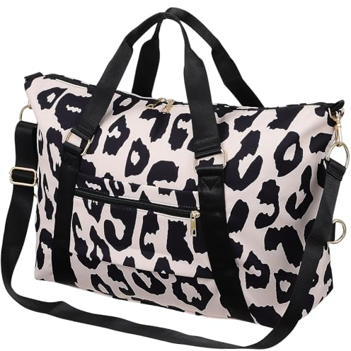 TENDYCOCO Reisetasche Wochenendtasche Sporttasche Kuhdruck Reisetasche, 46 x 17 x 28 cm, Brown, Oxford-Stoff