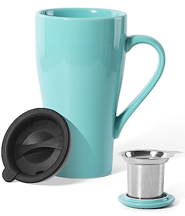 ARRADEN Tea Mug with Infuser and Lid, 18oz Large Tea Infuser Cup, Porcelain Tea Cup with Strainer & Silicone Lid, Tea Mug Set for Birthday, Mother's Day, Father's Day (Mint Green)