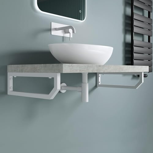 doporro Staffa per Scaffale Reggimensola Rettangolare 48 cm in Acciaio Inox Bianco, Supporto da Parete per Mensole, Lavabi e Portasciugamani, Dimensioni 480x150 mm, 1 Pezzo - WH03