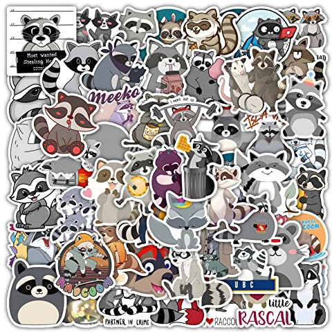 Raccoon Aufkleber 100 Stück Wasserdicht Cartoon Tier Aufkleber für Wasserflaschen Skateboard Laptop Auto Fahrrad Scrapbook Gepäck Motorrad,Vinyl Kawaii Raccoon Stickers für Teenager Kinder Mädchen