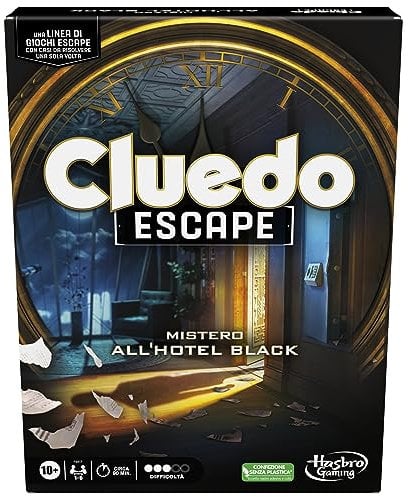Hasbro Gaming Cluedo Escape - Geheimnis im Hotel Black, Brettspiel in Escape Room-Version, Strategiespiel für 1-6 Spieler ab 10 Jahren
