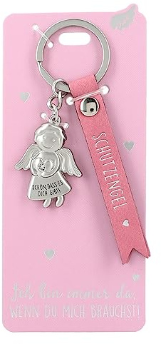 Depesche 11770-007 - Schutzengel Schlüsselanhänger aus Metall, Glücksbringer mit liebevoller Botschaft und Kunstlederband, Rosa