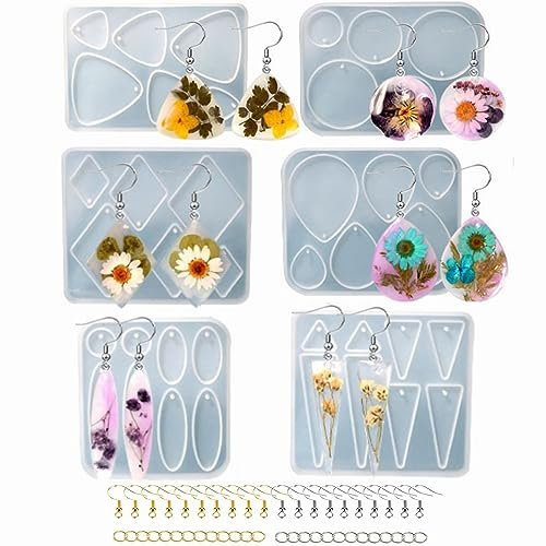 Accfore 6 Pcs Resin Earring Moulds,Resin Jewelry Silicone Mould,Earring Making,Accessories for DIY Crafts,Women Earrings,Epoxy Resin Casting Pendant Keyring (Resin Earring Moulds)