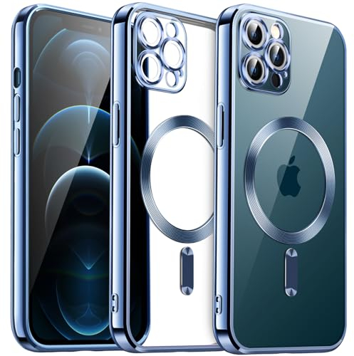 JETech Coque Souple Clair pour iPhone 12 Pro Max 6,7 Pouces, Protection Complète d'Objectif de Caméra, Compatible avec MagSafe Recharge sans Fil, Étui Housse en TPU Galvanisé Antichoc (Bleu)
