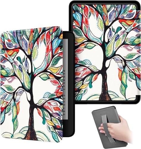 KEROM 6'' Kindle Paperwhite Hülle 2012-2017 (Modellnummer: EY21/DP75SDI), Leichte PU Leder Schutzhülle mit Handschlaufe und Auto Schlaf/Wach für Kindle Paperwhite 7./6./5. Generation, Baum
