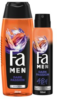 FA Men Duschgel Dark Passion (1x 250ml) 2in1 für Körper & Haar & Deospray (1x 150 ml), mit dem maskuliner Duft von verführerischem Sandelholz & orientalischen Gewürzen